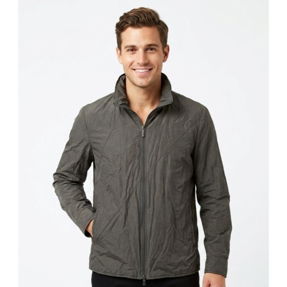 GIORGIO ARMANI Italy Mens Windbreaker Jacket Charcoal Grey Medium 21x26.5 Zip